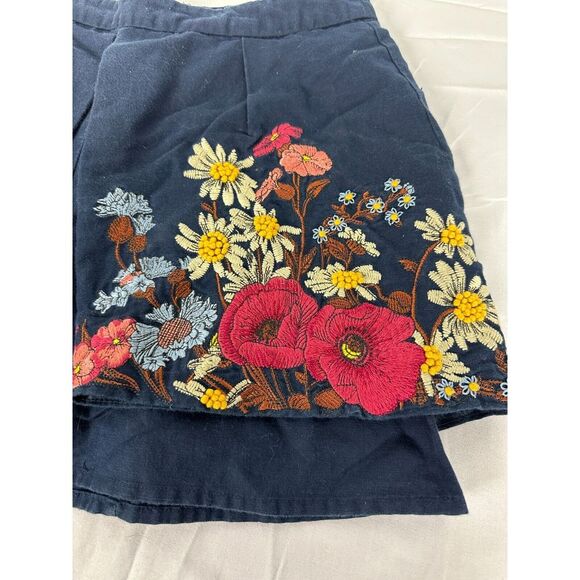 Anthropologie Elevenses Navy High Waisted Floral Shorts Embroidered Flowers-Sz 2 - Picture 4 of 9
